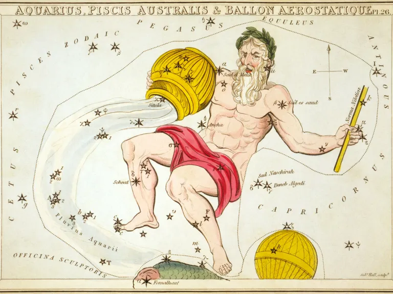 Aquarius as drawn in Sidney Hall's star chart Urania's Mirror (1825)