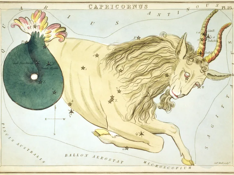 Capricorn as drawn in Sidney Hall's star chart Urania's Mirror (1825)