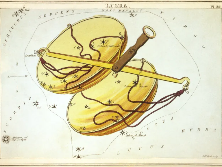 Libra as drawn in Sidney Hall's star chart Urania's Mirror (1825)