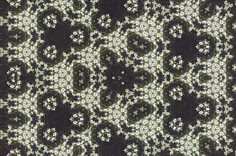Seamless floral pattern featuring white flowers in an artistic and symmetrical design.